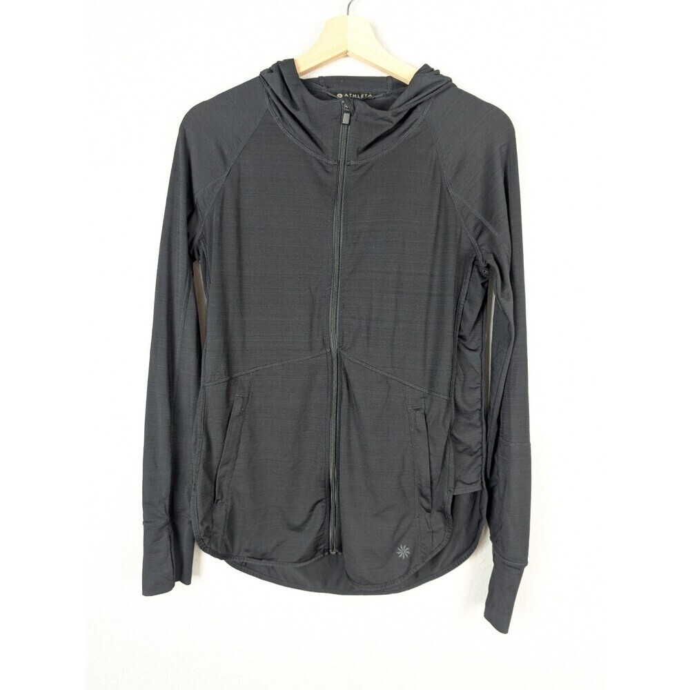 Athleta Yoga Running Jacket Womens Sz S Full Zip Black Fitted Mock Neck Gym 135‎